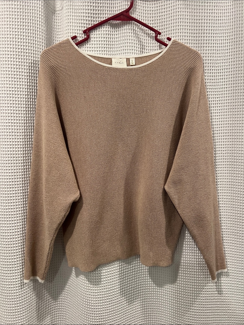 Cyrus Scoop Neck Knit Sweater in Taupe with Cream Trim